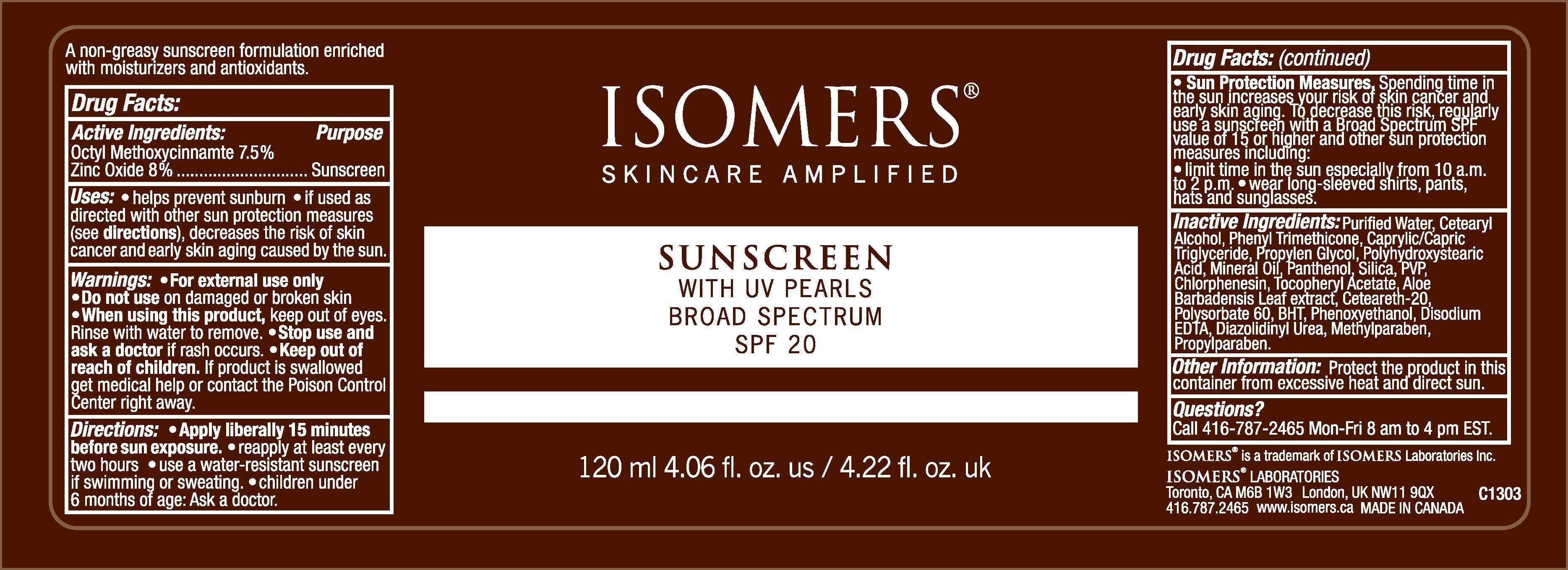 Isomers Sunscreen with UV pearls Broad Spectrm SPF 20